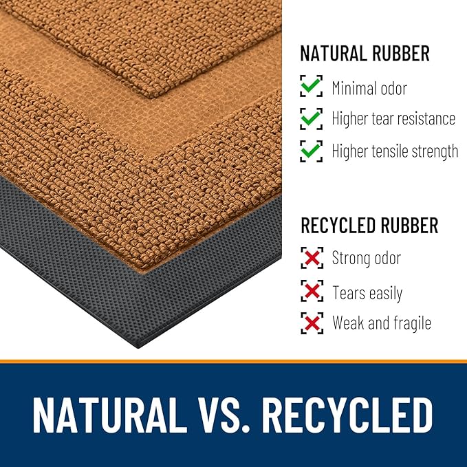 OLANLY Front Door Mat Indoor Outdoor Entrance, Waterproof All-Season, All-Weather Doormat, Sturdy Natural Rubber, Low Profile, Easy Clean Patio Porch Entryway Mat, 35x23, Tangerine Orange