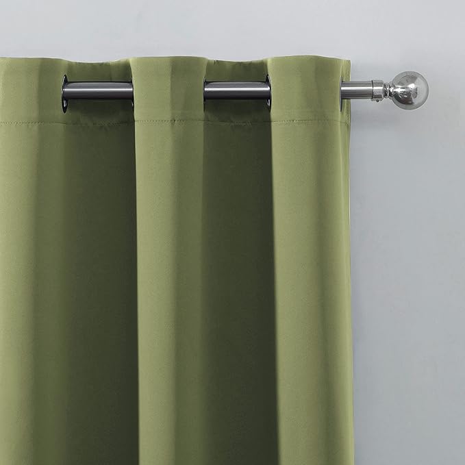 LEMOMO Olive Green Blackout Curtains/52 x 84 Inch Long/Set of 2 Curtain Panels/Thermal Insulated Room Darkening Curtains for Bedroom