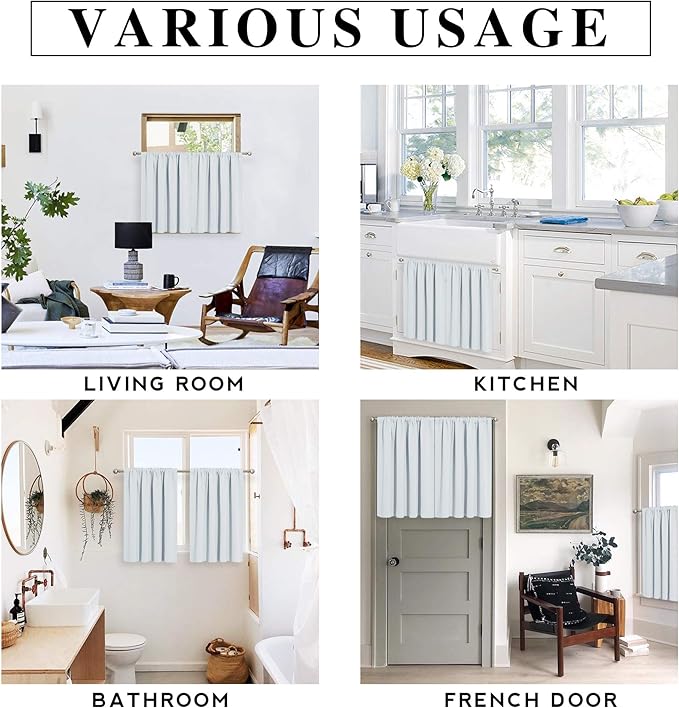 RYB HOME Short Grayish White Curtains for Small Bedroom Window, Insulating UV Blocking Drapes for Kitchen Cafe Basement Garage, Privacy Tiers for Bathroom Window, Width 42 by Length 36, Set of 2