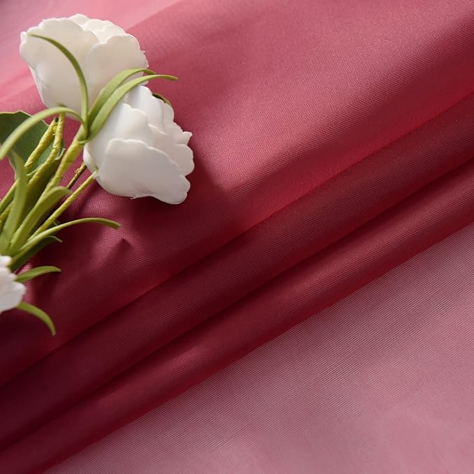 SpaceDresser Sheer Voile Window Treatment Rod Pocket Curtain Panels for Kitchen Bedroom Living Room Drapes Sunlight Filtering Privacy Semi Home Decor Assorted Colors Sizes (Burgundy, 52 W x 54 L)