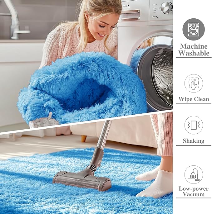 OLANLY 6x9 Machine Washable Large Area Rugs for Living Room, Bedroom, Soft Fluffy Shaggy Bedside Rug, Indoor Floor Carpet for Kids Girls and Boys, Dorms, Nursery, Home Decor Aesthetic, Bright Blue