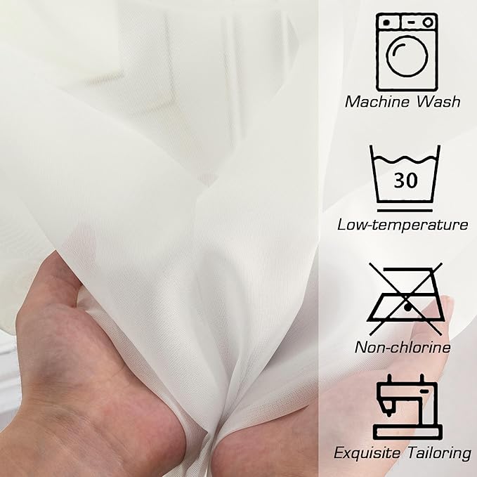 Simplebrand Ivory Sheer Kitchen Curtains (2 Panels, 42 x 36 Inch, Rod Pocket) - 100% Polyester Light Filtering Drapes for Bathroom, Living Room, Bedroom Decoration