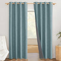 NICETOWN 100% Absolutely Blackout Linen Curtains with Thermal Insulated White Liner, Skylark Blue, 52 inches Wide, 84 inches Length Energy Saving Curtains for Living Room 2 Panels Set, Vertical Blinds