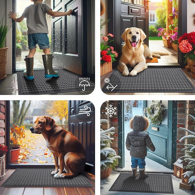 Smiry Front Door Mat Outside Entrance, Heavy Duty Natural Rubber Doormat, Non Slip, Trap Dirt and Moisture, Easy Clean, Low Profile Welcome Floor Mats for Indoor Outdoor Entry, 70x46.5 Inch, Grey