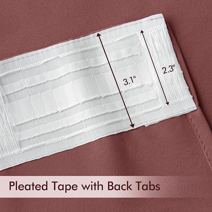 MIULEE Dusty Rose Back Tab Blackout Curtains 102 Inch Long 2 Panels Set for Bedroom, Rod Pocket/Pinch Pleated Thermal Insulated Living Room Darkening Light Blocking Floor to Ceiling Drapes
