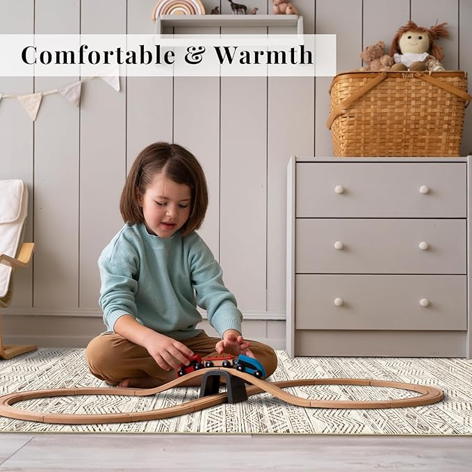 4x5 Washable Entryway Area Rug: Modern Moroccan Runner Rugs Indoor Soft Non Slip Door Mat for Living Room Low Pile Thin Floor Carpet for Kitchen Dining Room Bedroom Home Office Decor(4x5,Beige)