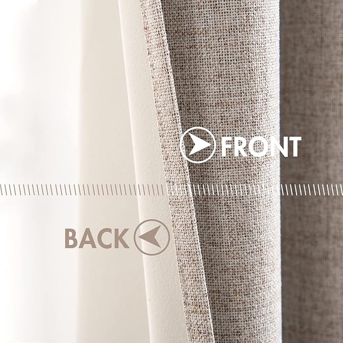 MIULEE Blackout Curtains for Bedroom Linen Texture Solid Thermal Insulated Natural Khaki Grommet Room Darkening Curtains & Drapes Luxury Decor for Living Room Nursery 52x45 Inch (2 Panels)