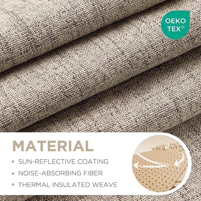 Joydeco Blackout Curtains for Bedroom - Natural Linen Curtains 37 X 63 inch, Thermal Insulated 100% Blackout 2 Panels Light Blocking Drapes, Rod Pocket & Back Tabs, Darkening Privacy for Living Room