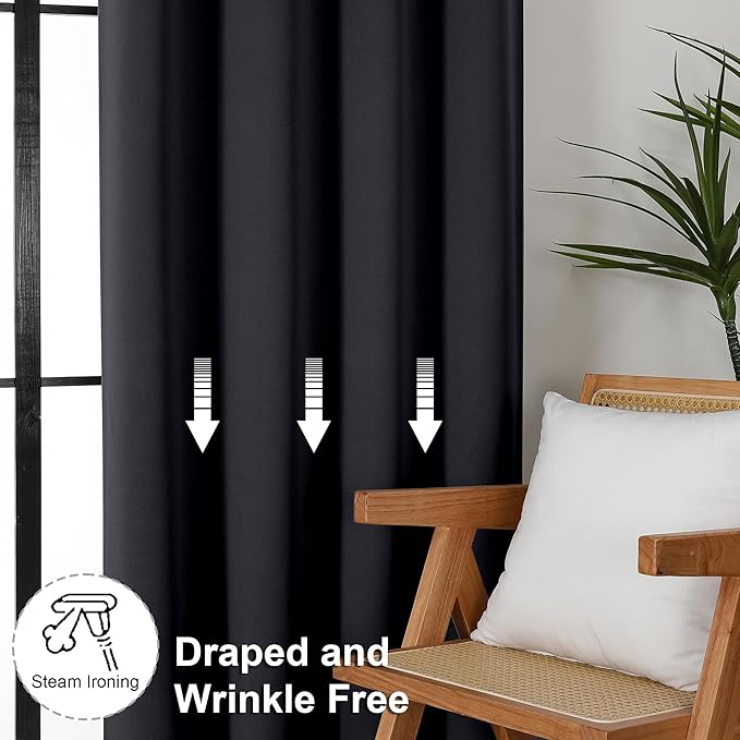 Simplebrand Ava Halloween Black Blackout Curtains for Bedroom 84 Inch Length 2 Panels Set, Solid Thermal Insulated Privacy Living Room Window Treatment Curtains Blackout Drapes, W50 x L84 Inch, Black