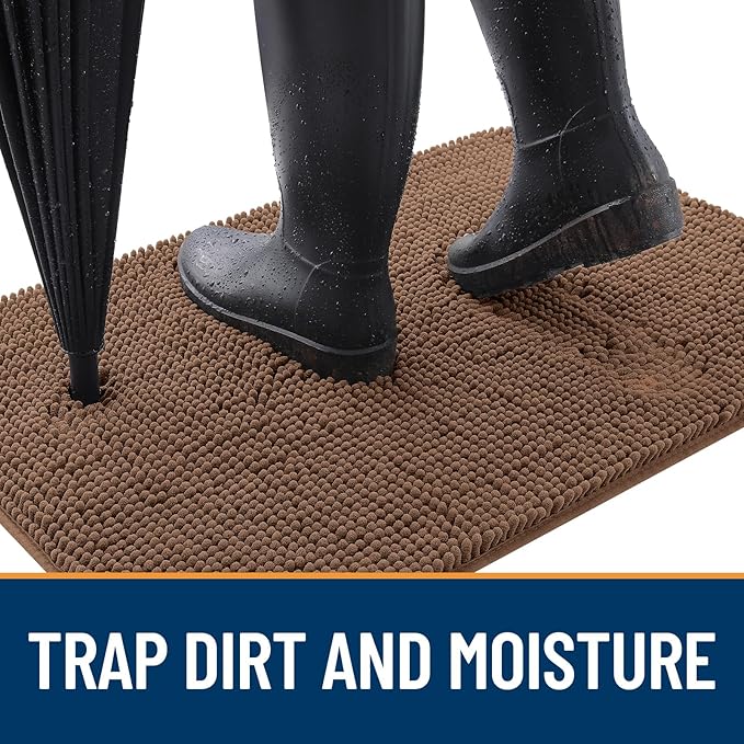 OLANLY Dog Door Mat for Muddy Paws 54x32, Absorbs Moisture and Dirt, Absorbent Non-Slip Washable Doormat, Quick Dry Chenille Mud Mat for Dogs, Entry Indoor Entryway Carpet for Inside Floor, Mocha