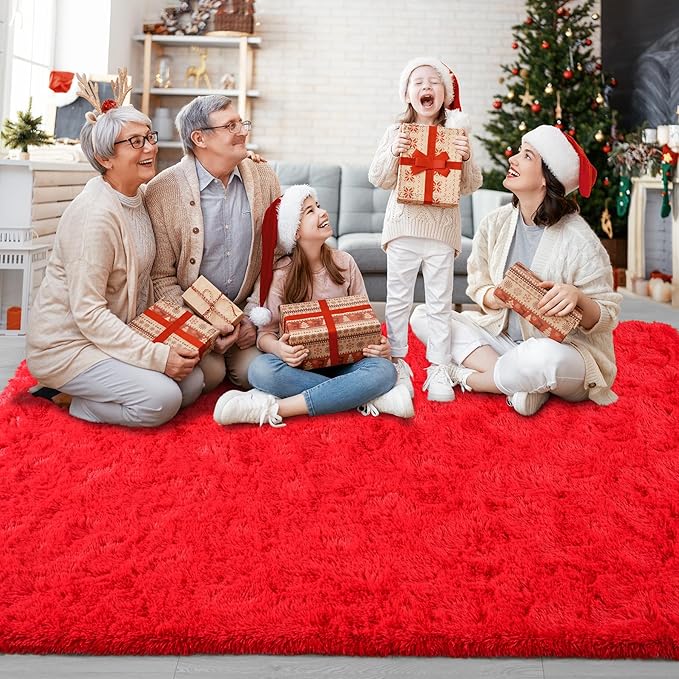 Chicrug Soft Area Rugs for Bedroom Living Room Plush Fluffy Rug 5x8 Feet, Shag Furry Area Rug Carpet Non Shedding for Nursery Children Kids Girls Room Home Decorative, Red