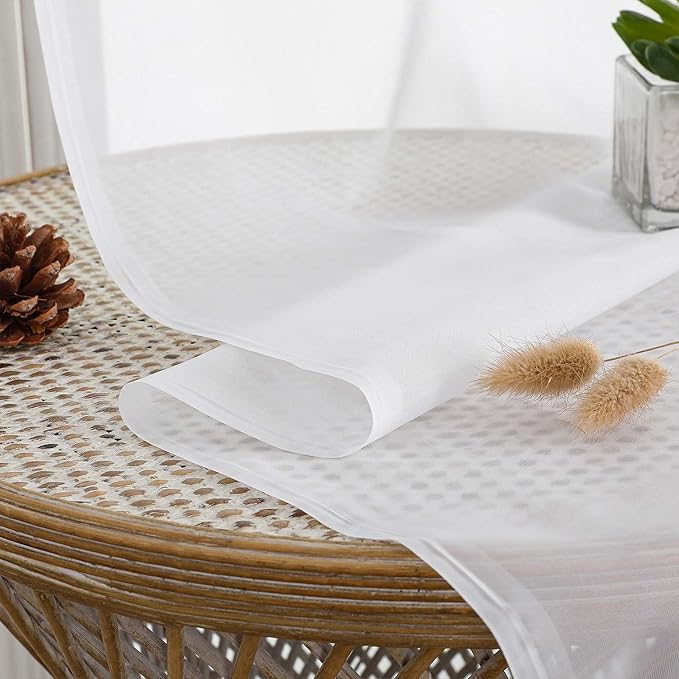 OVZME White Bedroom Curtains 96 Length for Farmhouse, 59 Inch Extra Wide Light Filtering Voile Drapes Light Airy Window Decor for Patio Door Living Room Bedroom Dining, 59Wx96L Inches