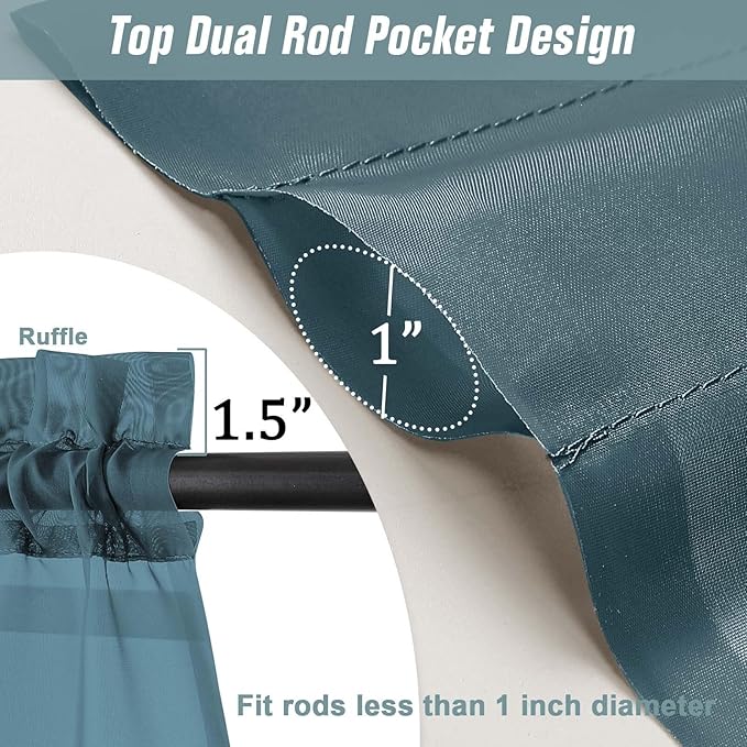 Dusty Blue Sheer Curtains Tier 30 Inches Length 2 Panels, Light Filtering Lightweight Soft Window Treatments Drapes, Cute Elegant Cafe Curtains for Nursery, Dual Rod Pocket, 2x42Wx30L Inches