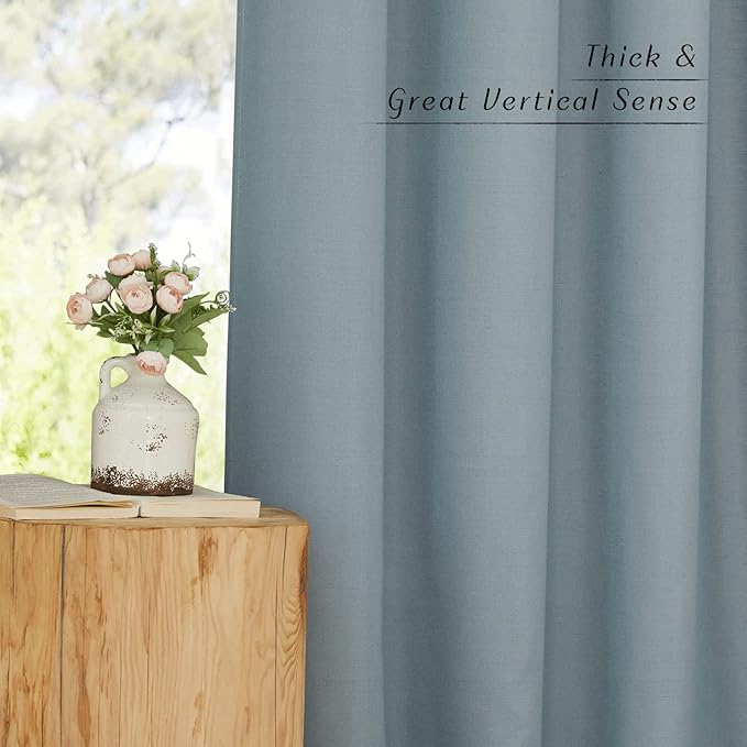 NICETOWN Stone Blue Linen Kitchen Window Curtains Over Sink, Grommet Thick Linen Stone Blue Short Window Treatments Privacy Assured with Light Filtering for Bedroom/Bathroom, W34 x L36, 2 Panels
