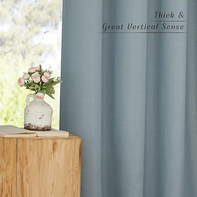 NICETOWN Thick Stone Blue Linen Curtains for Kids Room, Grommet Semi Sheer Linen Blend Curtains & Drapes Privacy Added with Light Filtering for Bedroom/Living Room, W55 x L120, 2 Panels