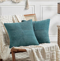 Fancy Homi 2 Packs Teal Samll Decorative Throw Pillow Covers 14x14 Inch with for Couch Bed Sofa, Rustic Farmhouse Boho Home Decor, Soft Corss Patchwork Corduroy Square Cushion Case 35x35 cm