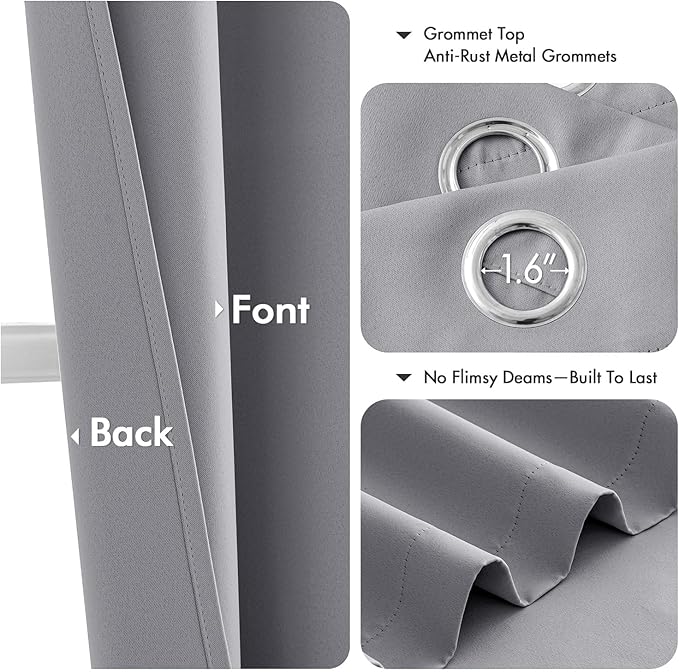 MIULEE Light Grey Blackout Curtains for Bedroom Living Room 63 Inches Long 2 Panels, Thermal Insulated Room Darkening Drapes Solid Grommet Noise Reduction Light Blocking Window Treatments 40x63 Inch