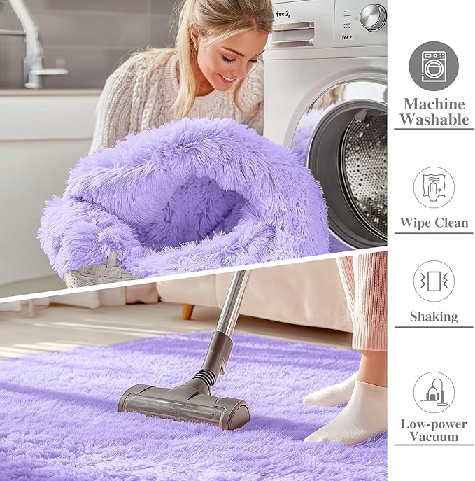 OLANLY 2x6 Machine Washable Runner Rugs for Hallway, Soft Fluffy Shaggy Bedside Rugs for Bedroom, Living Room, Indoor Floor Carpet for Kids Girl Boy, Nursery Rooms, Home Decor Aesthetic, Light Purple