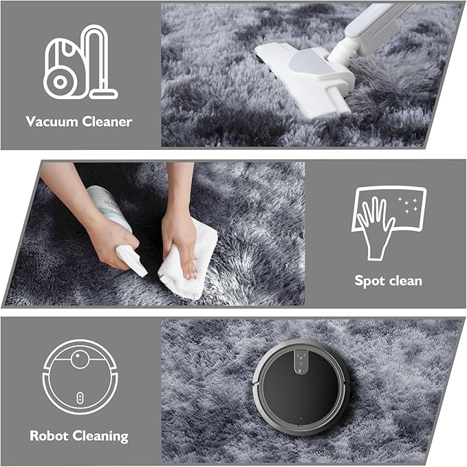 Ultra Soft Fluffy Area Rugs for Bedroom Living Room 10x14, Nursery Rug, Non-Slip Carpet for Kids Dorms Decor, Shaggy Bedside Rug, Tie-Dyed Black