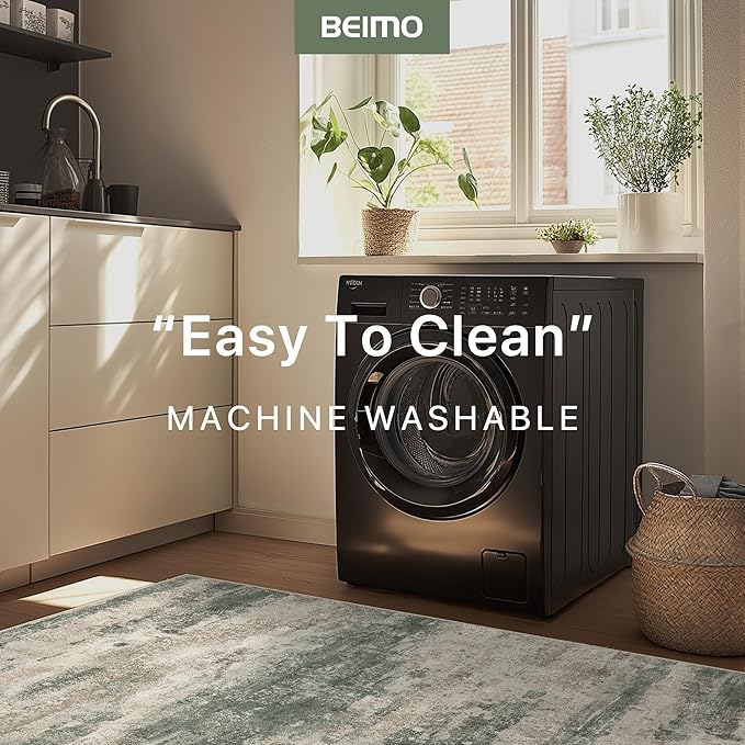 BEIMO Area Rugs 10x12 for Living Room Bedroom, Modern Abstract Machine Washable Rug, Large Soft Low Pile Floor Cover with Non Slip Backing for Dining Room, Grey/Dark Green