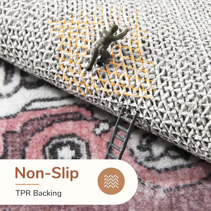 OPPODREAM Soft Area Rugs 5x7, 5x7 Washable Rug with Non Slip Backing, 5 x 7 Faux Cashmere Low-Pile Carpet, Pink & Cream