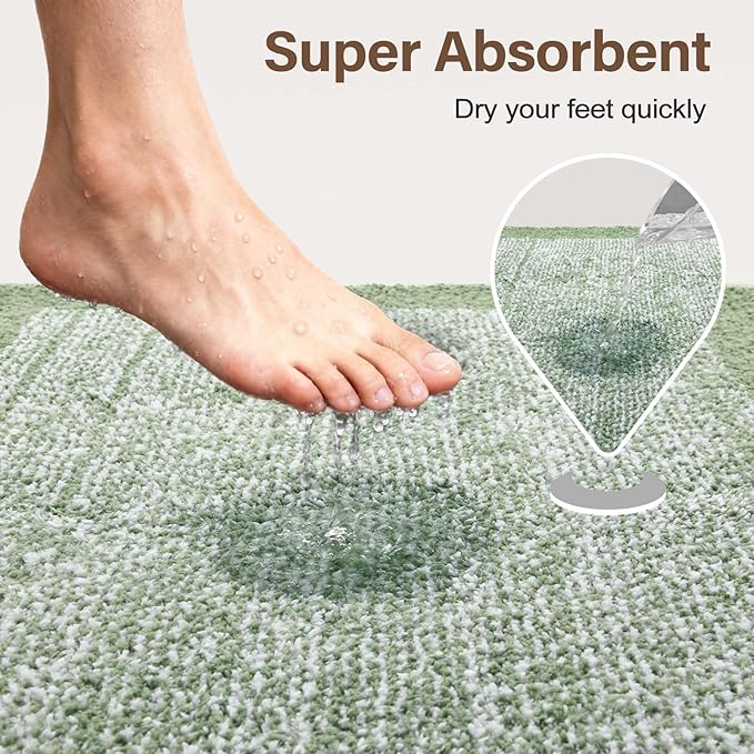 Bathroom Rugs 24x17 Non Slip Washable, Green Bath Mat for Bathroom Floor Tub, Soft Absorbent Quick Dry Mats for Shower, Bathtub,Home Decor