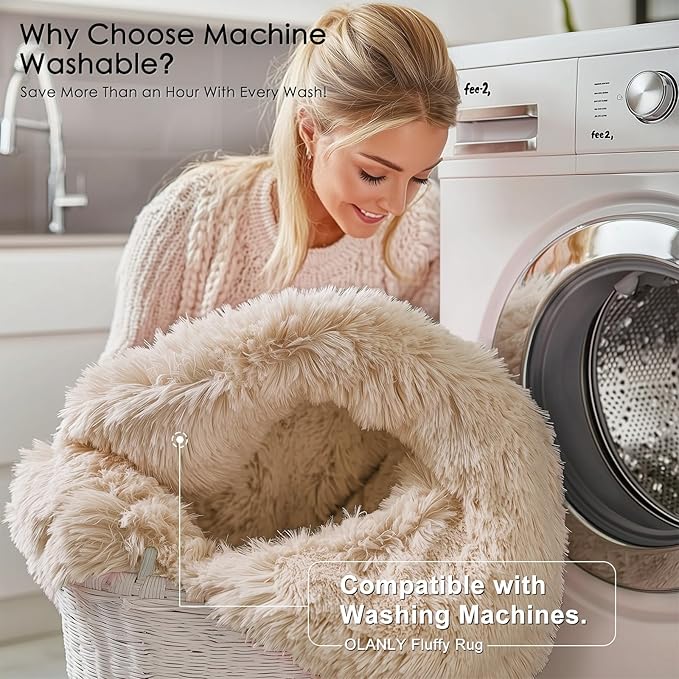 OLANLY 8x11 Machine Washable Large Area Rugs for Living Room, Bedroom, Soft Fluffy Shaggy Bedside Rug, Indoor Floor Carpet for Kids Girls and Boys, Dorms, Nursery, Home Decor Aesthetic, Beige
