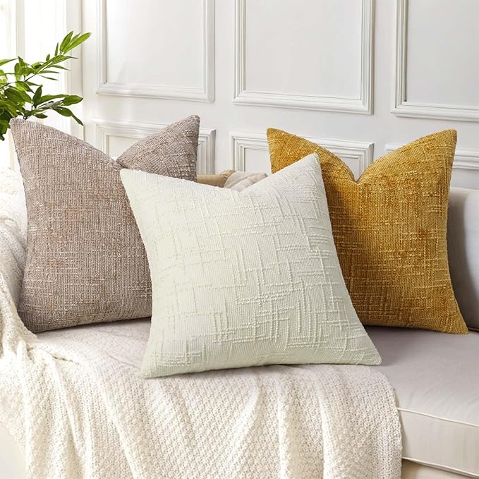 decorUhome Oatmeal Chenille Euro Sham Throw Pillow Covers 24x24 Set of 2 Textured Soft Cozy Slubby Couch Pillow Covers Modern Farmhouse Boho Decorative Pillow Cases for Bed Sofa Living Room