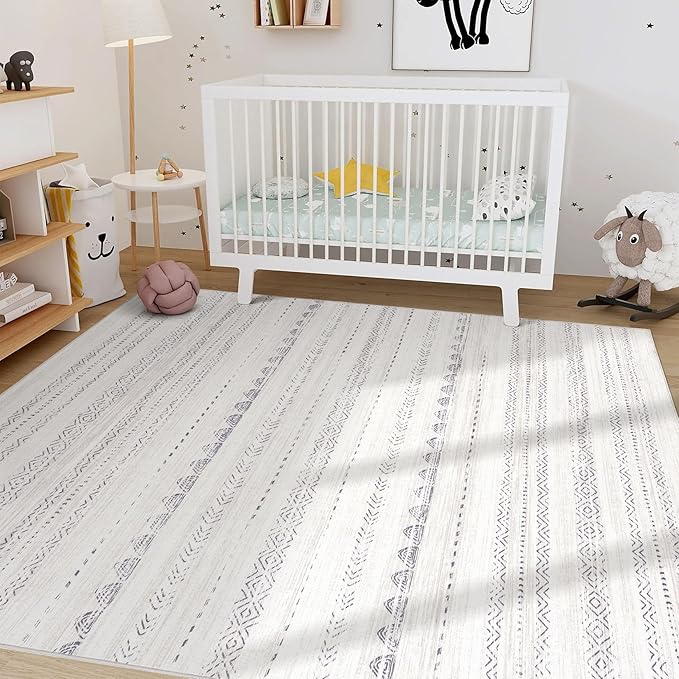 Nakagishi 9x13 Area Rugs Living Room: Washable Boho Large Neutral Soft Farmhouse Rug Stain Resistant Modern Moroccan Non-Slip Indoor Carpet for Bedroom Nursery Kids Playroom Office Dining Room- Grey