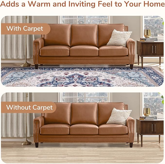 OPPODREAM Soft 10x14 Area Rugs, Washable Rugs 10x14 with Non Slip Backing, Low-Pile Faux Cashmere 10 x 14 Carpet, Navy Blue & Red & Cream