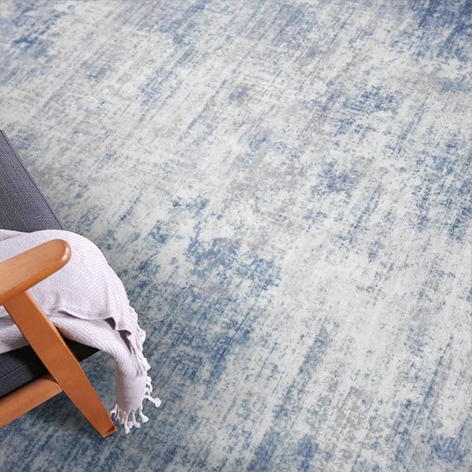 IOHOUZE Abstract Runner Rug 2x12 Ft Washable Runners for Hallways, Non Slip Kitchen Runner Printed Faux Wool Entryway Runner Indoor, Modern Abstract Floor Carpet for Hall Kitchen, Light Blue Grey