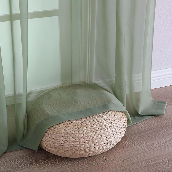 OVZME Sage Green Sheer Curtains 84 Inches Long 2 Panels Set, Light Filtering Sheer Curtains for Living Room Bedroom 59 Inch Extra Wide, Modern Voile Filmy Rod Pocket Window Drapes, 59Wx84L Inches
