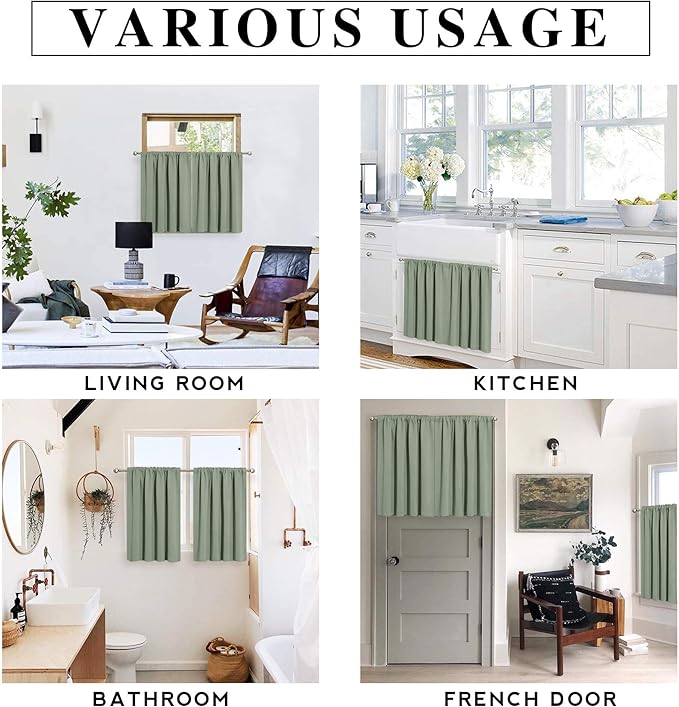 RYB HOME 54 inch Blackout Curtains for Living Room, Rod Pocket Thermal Insulated Small Window Drapes Room Darkening Shades for Bedroom Studio Dorm, W 42 x L 54 inch, Set of 2 Panels, Greyish Green