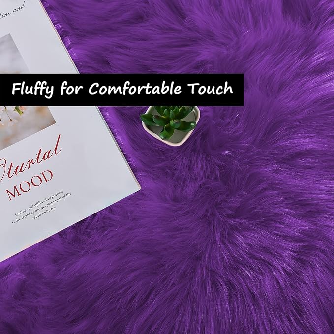 Goolela Purple Area Rug 5x8 Fluffy Fuzzy Furry Carpet for Bedroom Living Room Girls Faux Fur Plush Shaggy Washable Rectangle