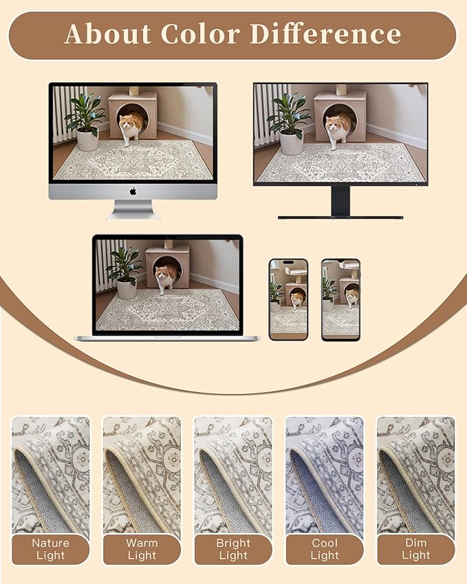 Madane Hallway Runner Rug - 2x5 Rug Runner Washable Runner Rugs Non-Slip Low-Pile Kitchen Runner Rug Laundry Room Rug Throw Carpet for Entrance Bedroom Living Room (2'x5', Beige/Brown)