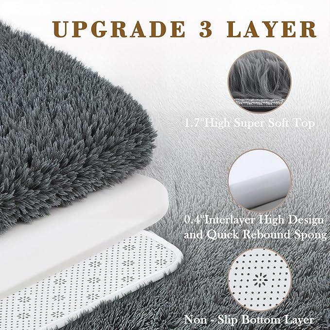 Area Rugs 10x14 Living Room, Shaggy Carpet Soft Plush Furry Bedside Rug Large Area Rugs for Bedroom Kids Girls Boys Home Decor Anti Slip(10 x 14, Dark Grey)