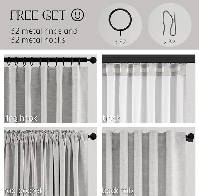 Topfinel 86 Inches Long Custom Blackout Linen Curtains Grey Beige Pinch Pleated Noise Cancelling Curtains with Pin Hooks for Traverse Burlap Viral Drapes 2 Panels for Living Room Bedroom