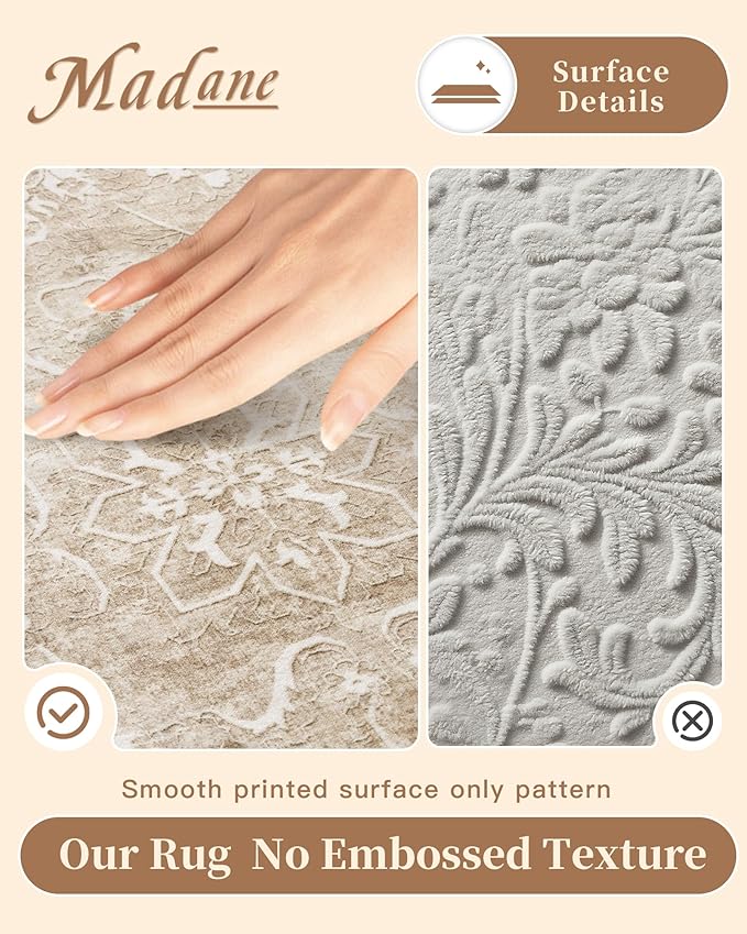 Madane Living Room 10x14 Area Rugs,Washable Low Pile Non-Slip Stain Resistant Extra Large Thin Rug, Vintage Soft Throw Carpet for Dining Room Bedroom Farmhouse Home Office Decor (10 x 14, Beige/Brown)