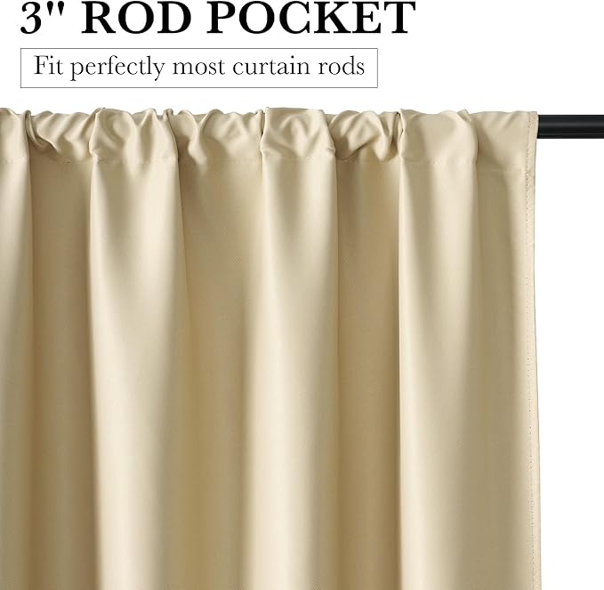 RYB HOME Bedroom Blackout Curtains 63 inches Long, 100% Blackout Thermal Insulated Noise Reducing Curtains for Living Room Nursury, 62 inches Wide by 63 inches Long, Biscotti Beige