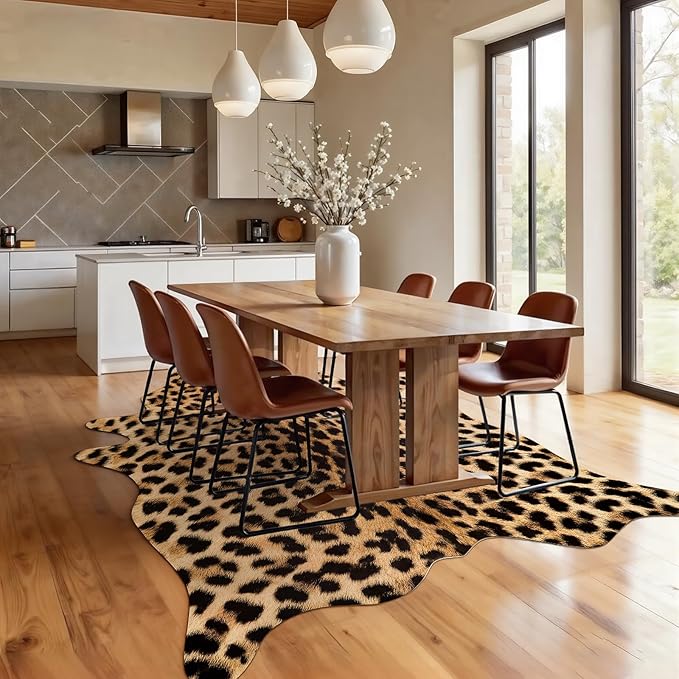 AROGAN Premium Leopard Print Rug 8x10 Feet, Machine Washable Faux Fur Cheetah Rug, Non-Slip Animal Print Hide Leopard Skin Area Rug for Bedroom Living Room Home Decor