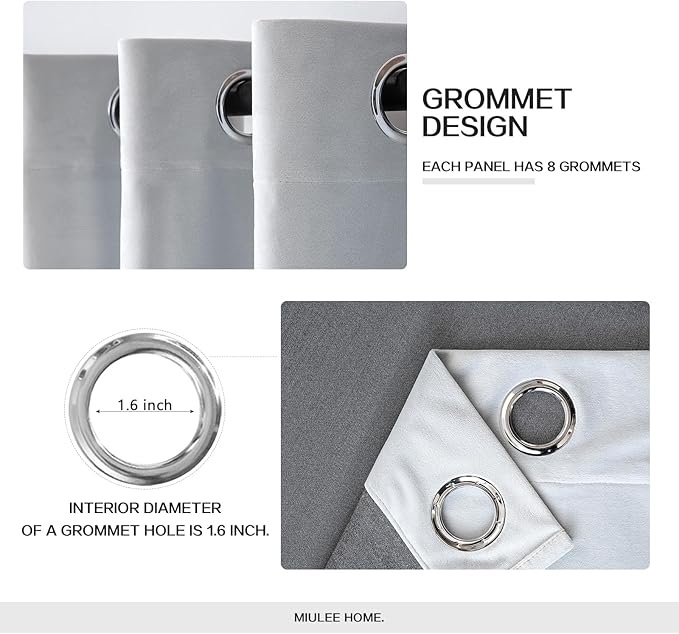 MIULEE 2 Pieces Greyish White Velvet Curtains Exquisite & Elegant Grommet Thermal Soundproof Room Darkening Light Blocking Drapes for Living Room Bedroom 52 x 96 Inch Length