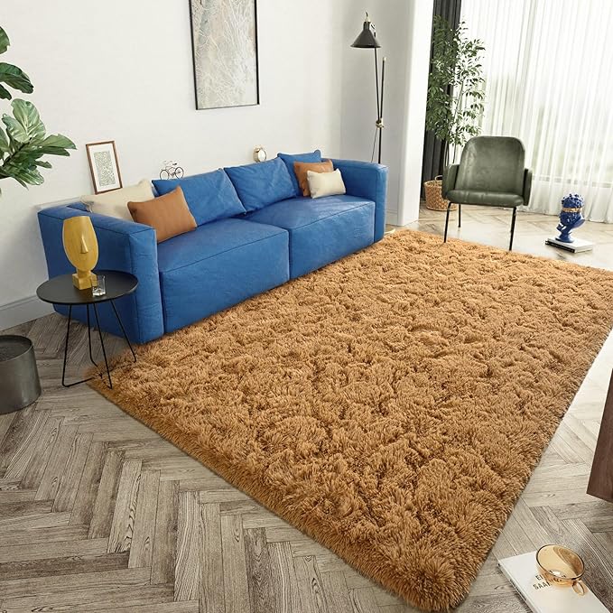 LOCHAS Ultra Soft Indoor Modern Area Rugs Fluffy Living Room Carpets for Children Bedroom Home Decor Nursery Rug 6x9 Feet, Khaki