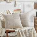 Fancy Homi 2 Packs Neutral Taupe Samll Decorative Throw Pillow Covers 14x14 Inch with for Couch Bed Sofa, Rustic Farmhouse Boho Home Decor, Soft Corss Patchwork Corduroy Square Cushion Case 35x35 cm