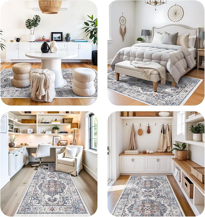4x12 Wide Hallway Runner Rug: Vintage Washable Soft Runners for Living Room Bedroom Water Resistant Carpet with Non-Slip Backing for Entry Kitchen Dining Room Thin Bathroom Floor Mat(Brick,4x12)