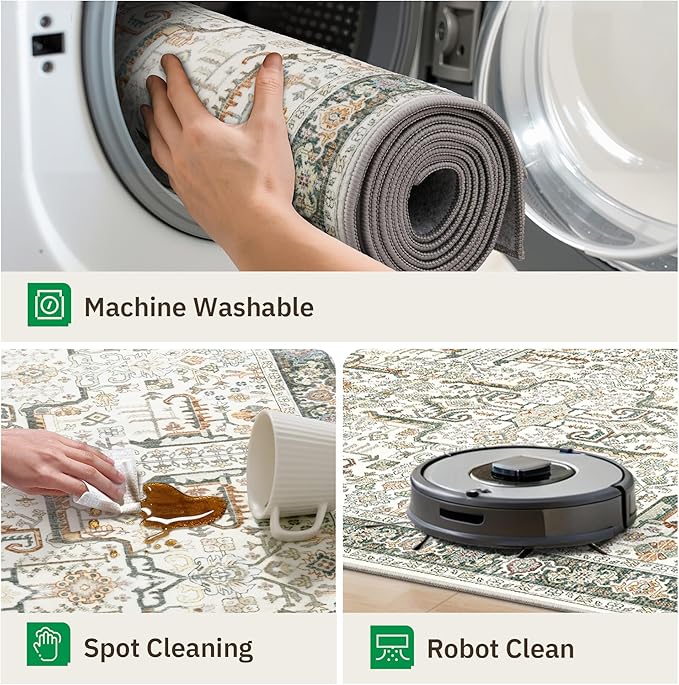 Hallway Washable Runner Rug 2x12 - Non Slip Vintage Kitchen Runner Rugs for Entryway Low-Pile Waterproof Long Runners for Living Room Bedroom Medallion Indoor Floor Mat for Bathroom Laundry Green