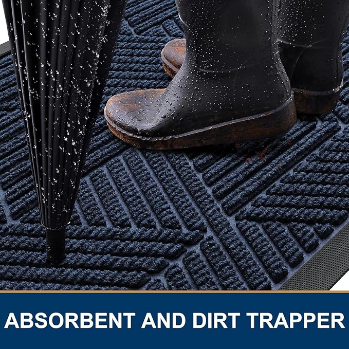 Smiry Front Door Mat Outside Entrance, Heavy Duty Sturdy Natural Rubber Doormat, Trap Dirt and Moisture, Easy Clean Low Profile Welcome Floor Mats for Indoor Outdoor Entry, 35X23 Inch, Navy Blue