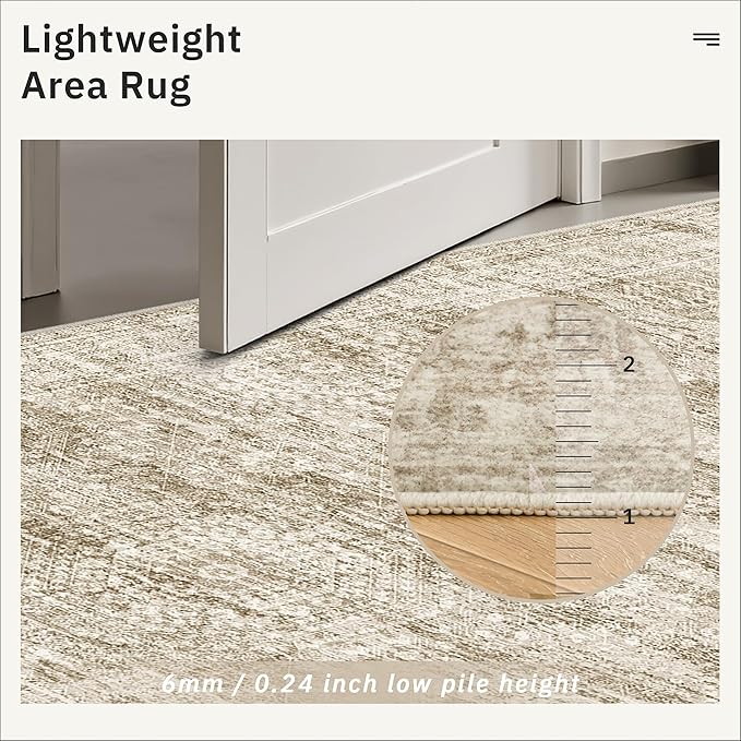 Soalmost Washable Area Rug 8x12, Large Soft Rugs for Living Room Vintage Brown Carpet 8x12 Area Rugs for Bedroom Dining Room Non-Slip Stain Resistant Under Table Rug