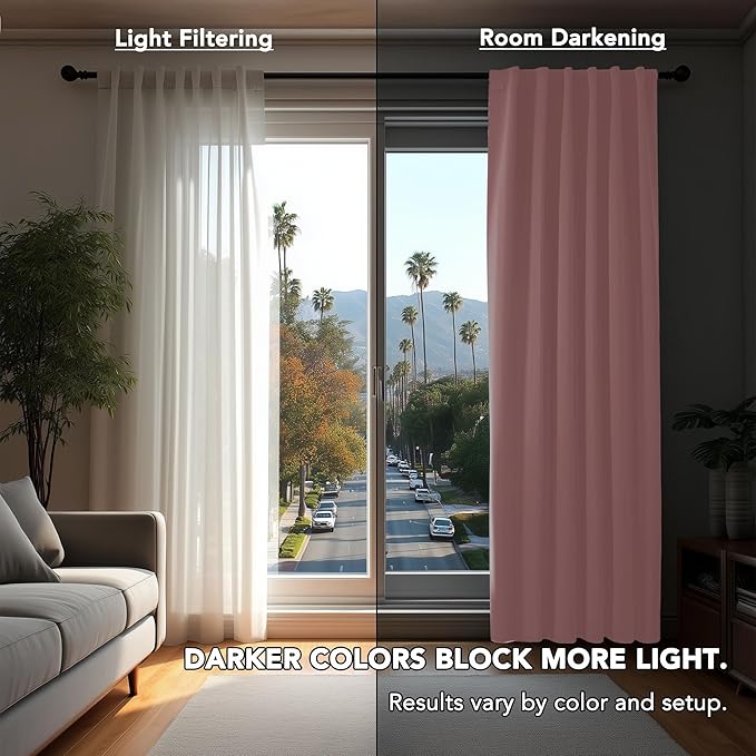Deconovo Blackout Curtains, Thermal Insulated, W52 x L108 2 Panels, Back Tab, Machine Washable, Room-Darkening Drapes for Bedroom/Living Room Coral Pink