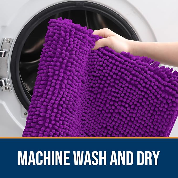 OLANLY Dog Door Mat for Muddy Paws 47x32, Absorbs Moisture and Dirt, Absorbent Non-Slip Washable Doormat, Quick Dry Chenille Mud Mat for Dogs, Entry Indoor Entryway Carpet for Inside Floor, Purple