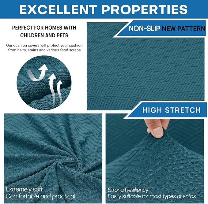 XINEAGE New 4 Pieces Extra Large Couch Covers for 3 Cushion Sofa Super Stretch Sofa Cover for 3 Large Seat Cushion Universal Slip Cover for Living Room (Peacock Blue), 91"-110"(3 Cushions)